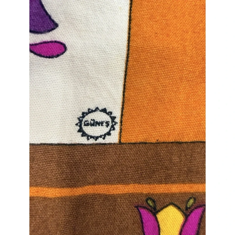 Vintage Gunes Turkish Folk Art Tea Towel Floral Linen Wall Hanging 70s #67